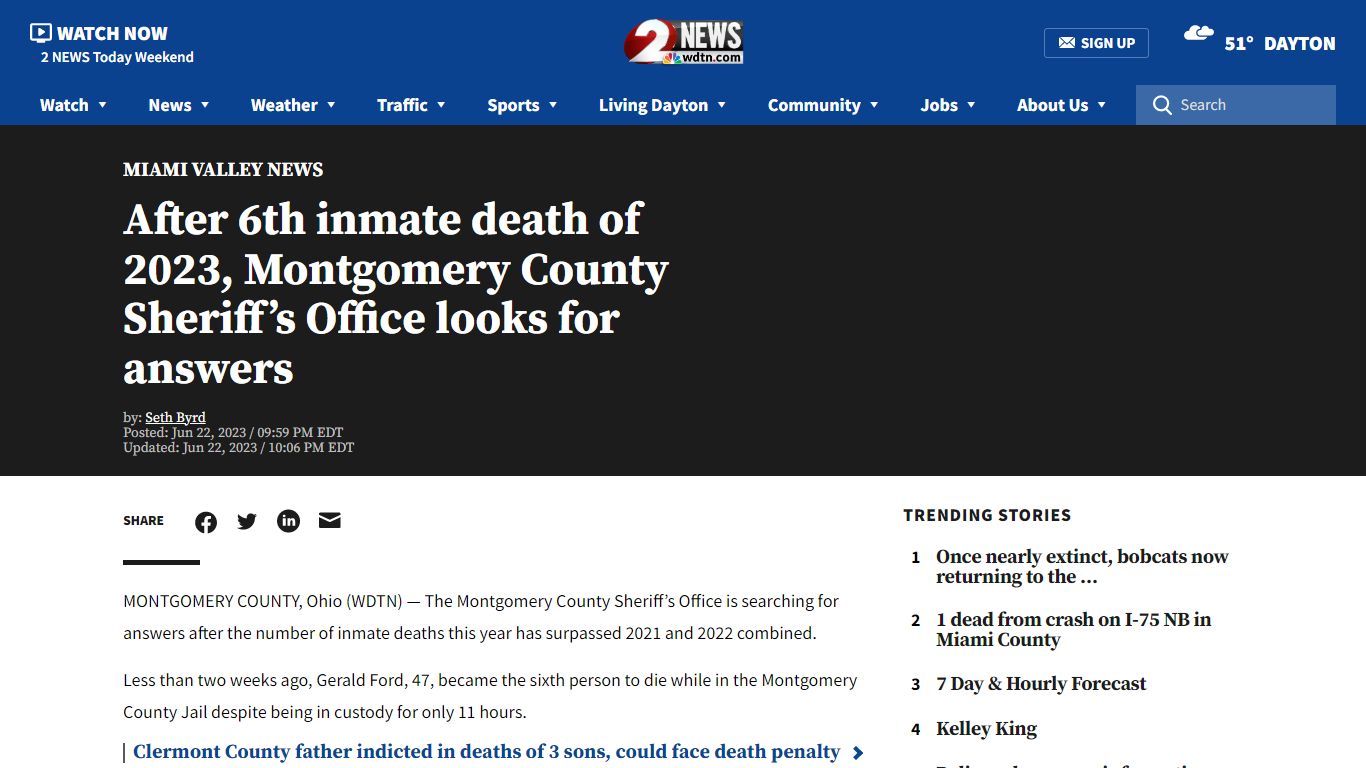 After 6th inmate death of 2023, Montgomery County Sheriff ... - WDTN.com